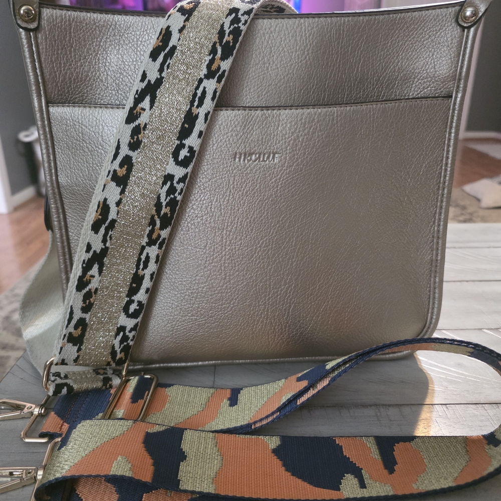 Metallic Gold Shoulder Bag with Detachable Decorative Straps